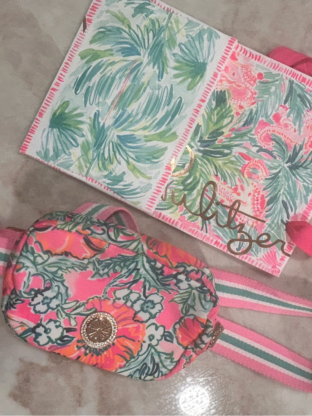 Lilly Pulitzer Pink Floral Kids Crossbody with Gold Emblem